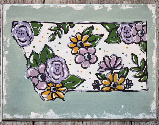 Floral Montana State Canvas